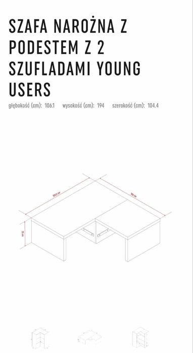 Szafa narożna z podestem z 2 szufladami young users
