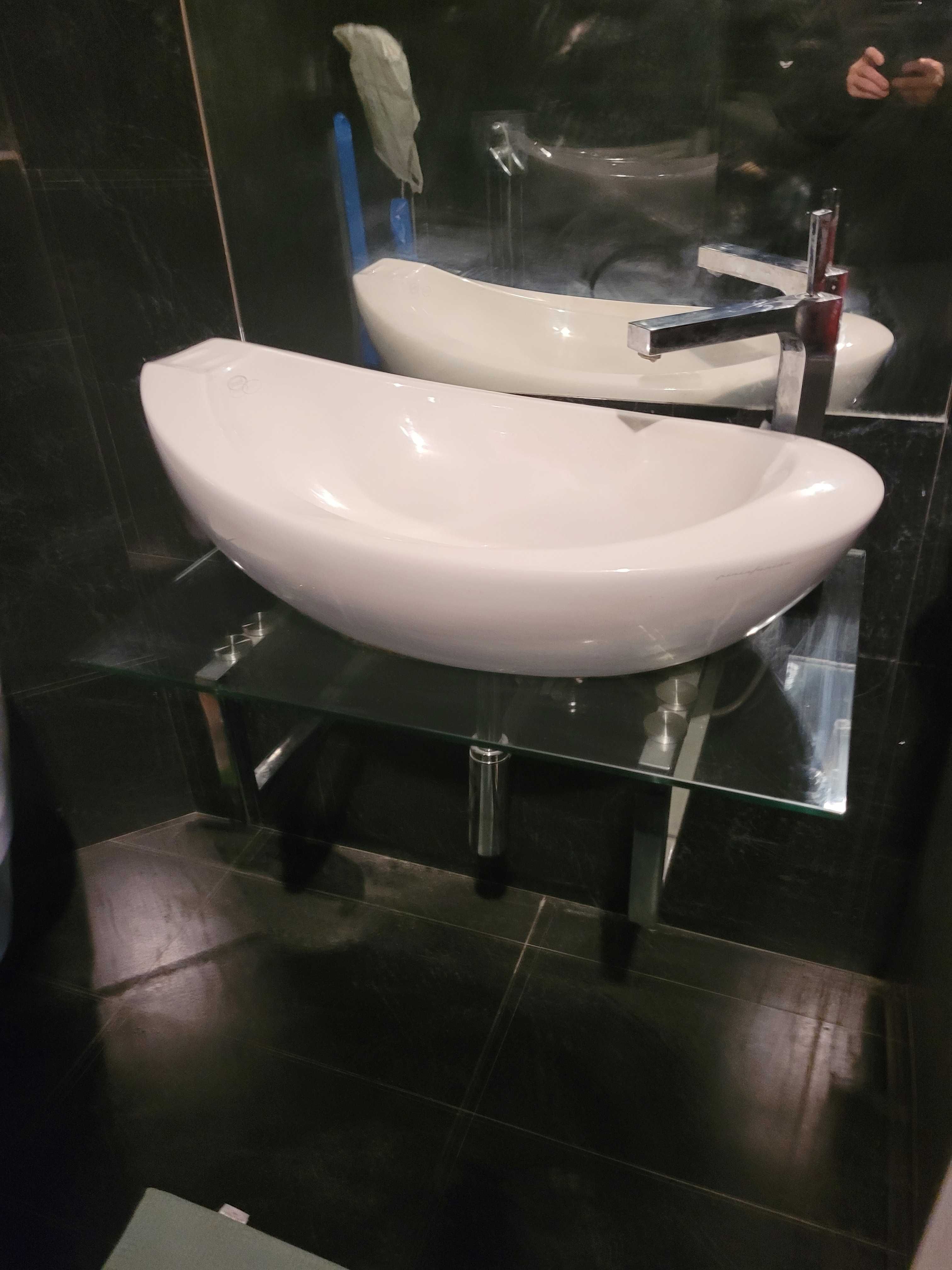 Umywalka design na szklanym blacie + bateria Hansgrohe