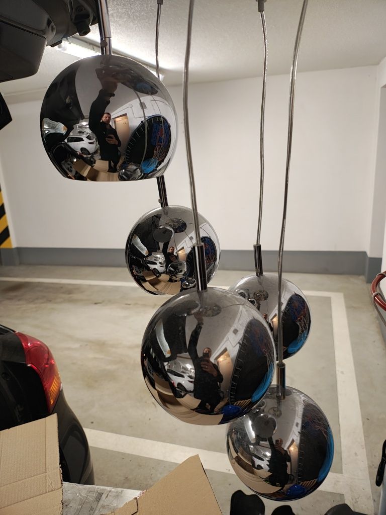 Lampa wisząca kula chrom 5x