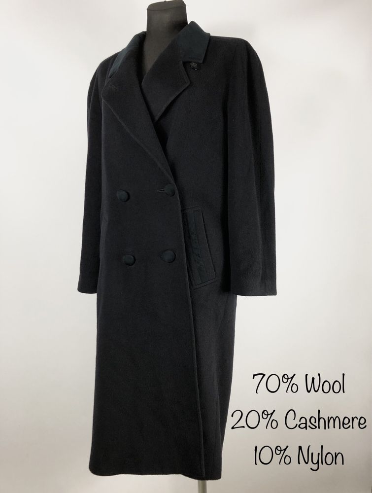 Czarny elegancki wełniany długi płaszcz damski Mansfield London
