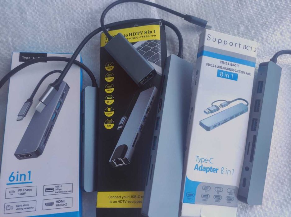 Адаптер 8 в 1 Usb type С Хаб HDMI картридер SD TF RJ45 1Gb macbook 4K