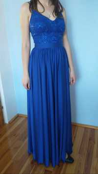 Długa niebieska sukienka na wesele