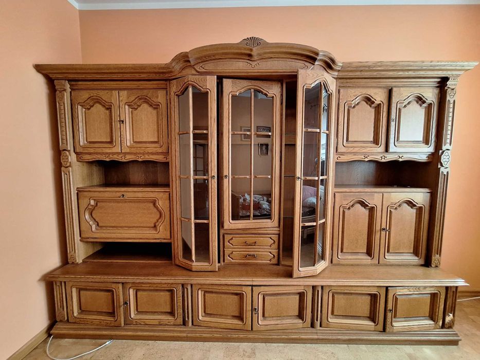 Meblościanka 300cm z BFM drewno dębowe podświetlana