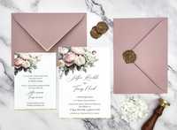 Zaproszenia ślubne, kwiaty, ręcznie złocone, rwany papier