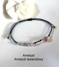 Ametyst i ametyst lawendowy bransoletka handmade