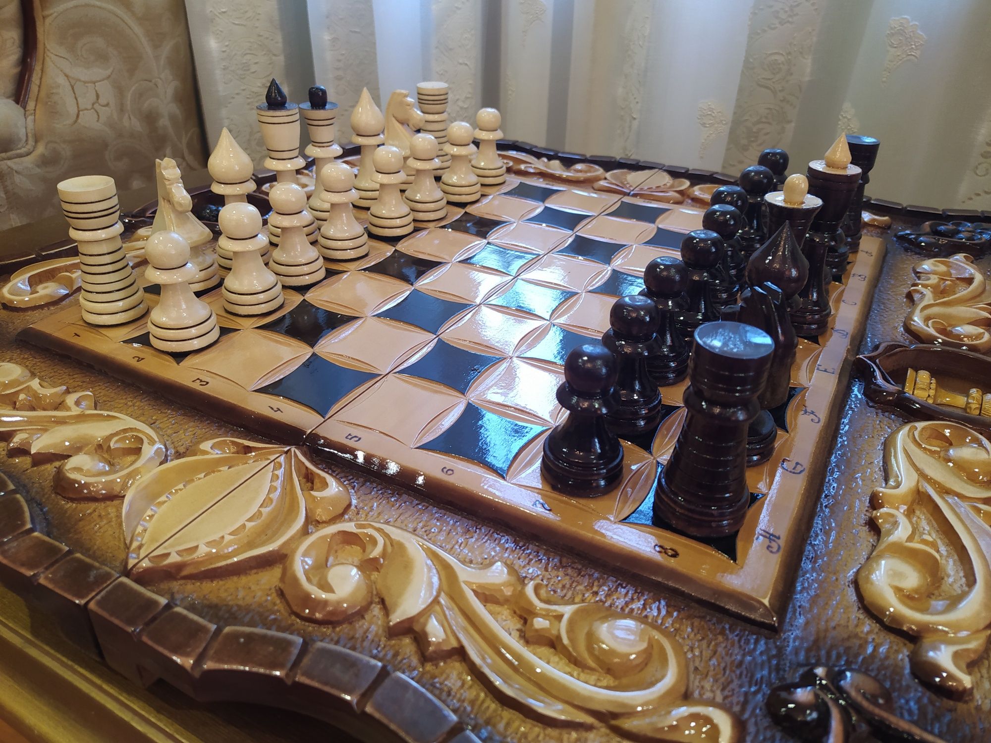 Шахматы, шашки, нарды, набор для игры, деревянные, ручная работа.