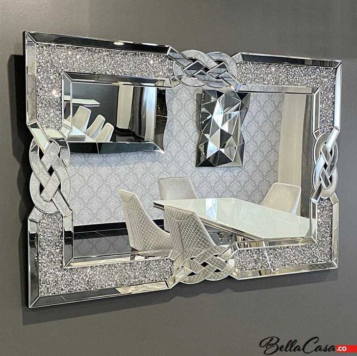Lustro glamour wiszące do kompletu konsola ława do salonu