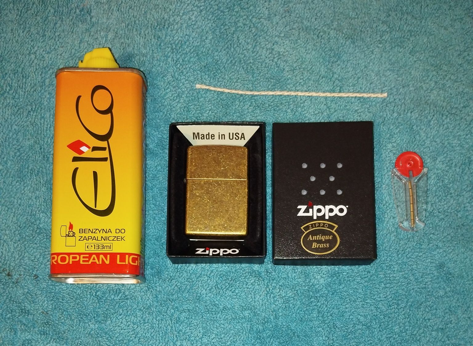 Oryginalna zapalniczka Zippo Antique Brass + benzyna + knot + kamienie