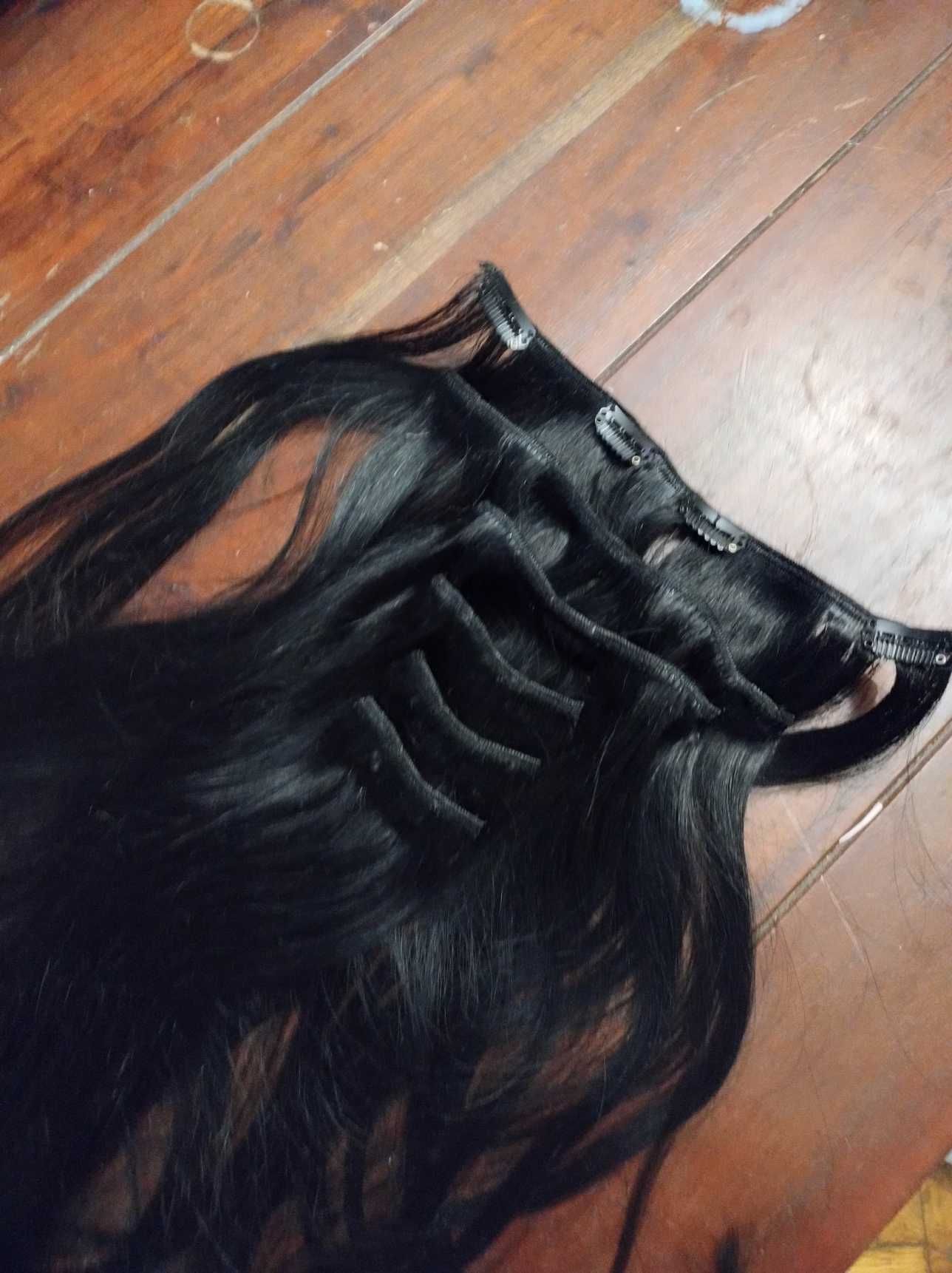 Naturalne włosy - zestaw clip in ok 45cm czarne