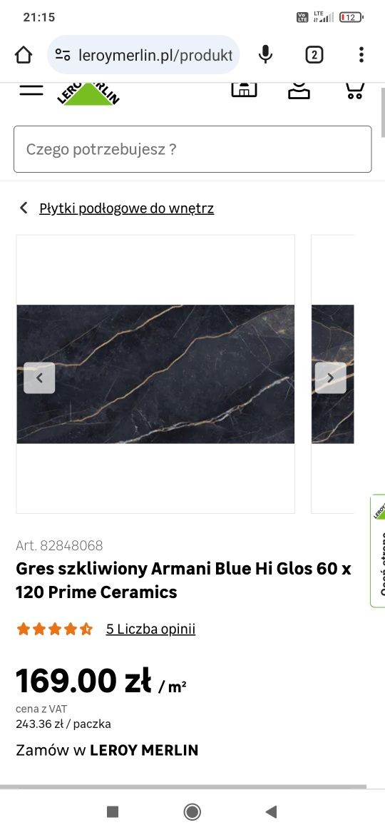 Płytki Armani Blue Hi Glos 60x120