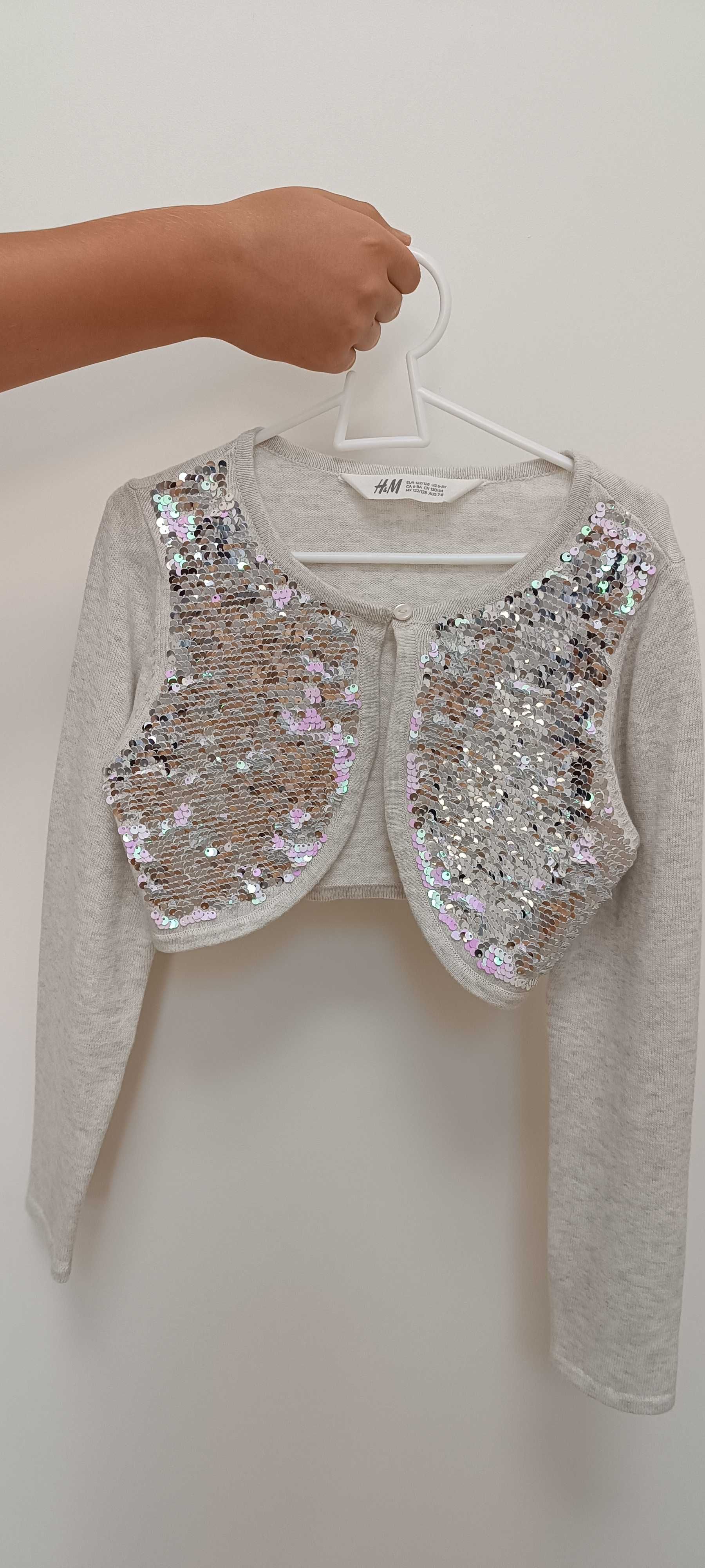 Sweterek, bolerko dziewczęce, cekiny, rozmiar 122/128, marka H&M