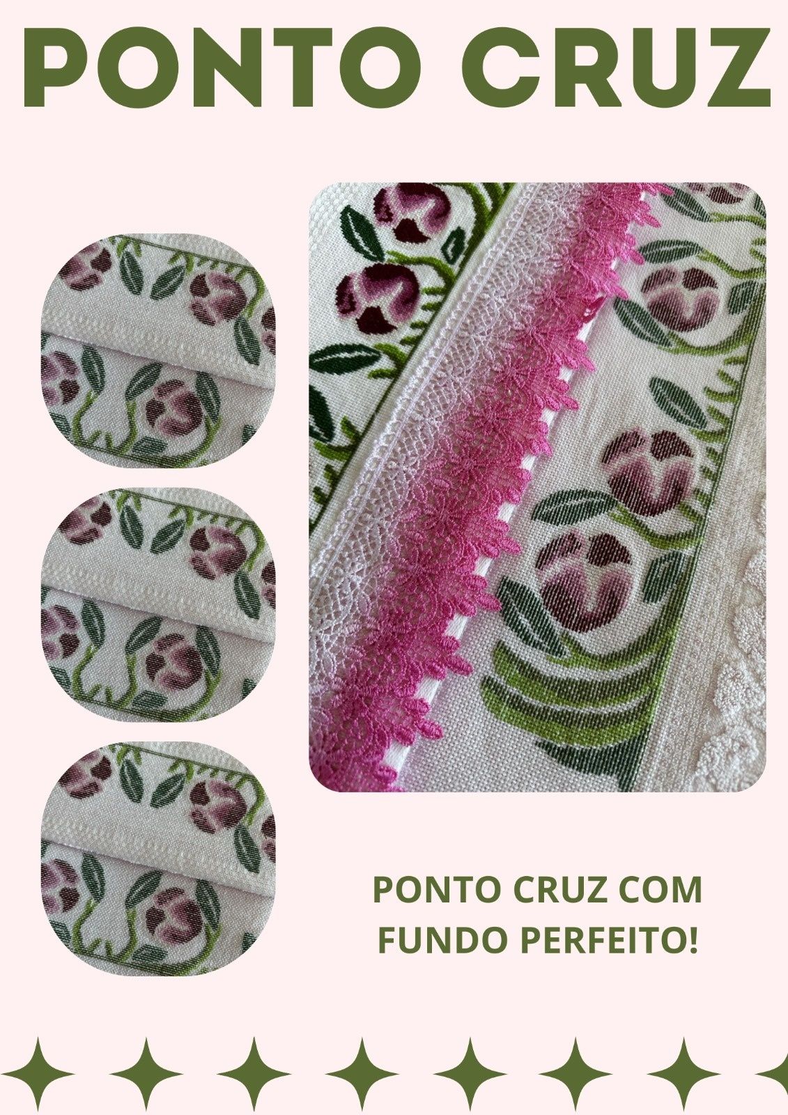 Jogo de toalhas bordadas Ponto Cruz