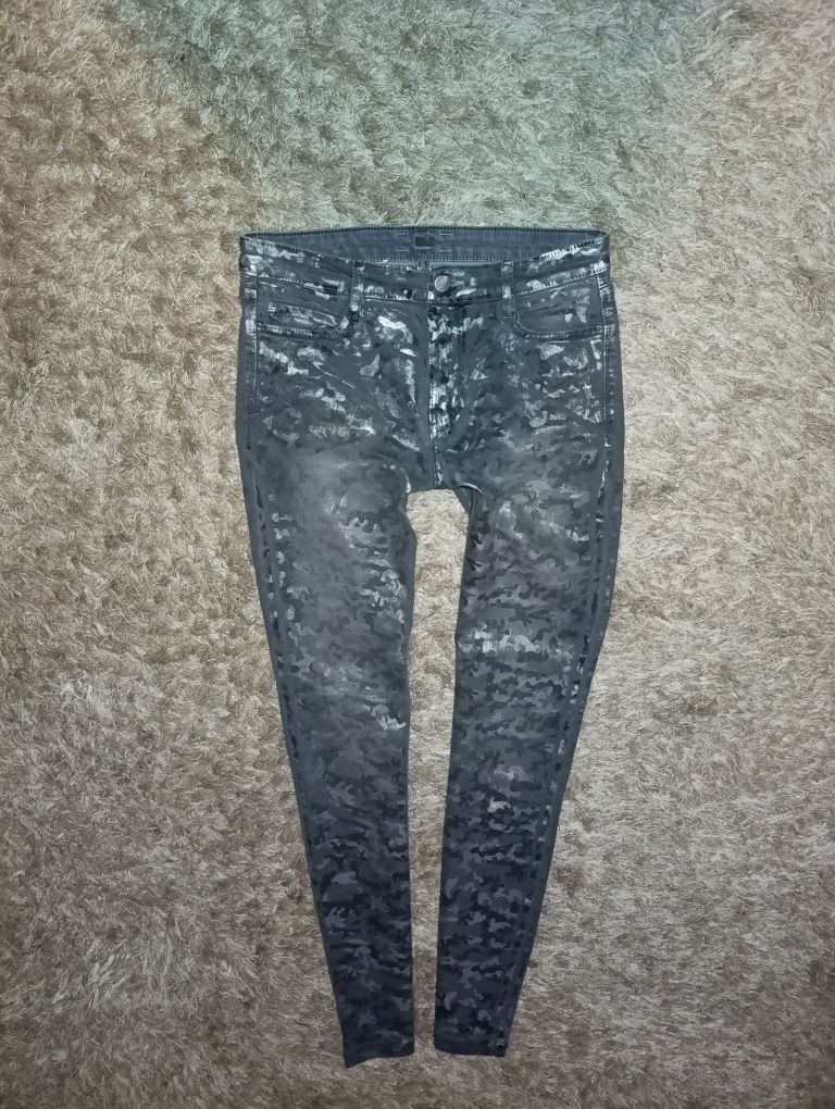 Jeansy 40 Mac szare spodnie rurki skinny moro srebrne