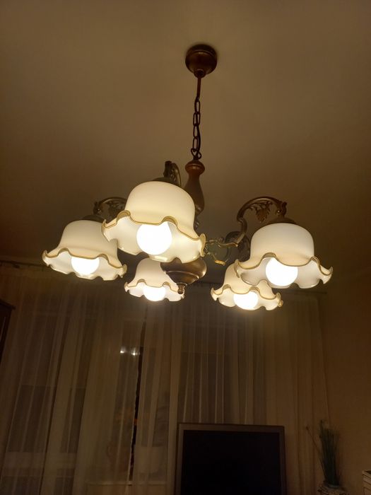 Lampa wisząca sufitowa drewniano-mosiężna