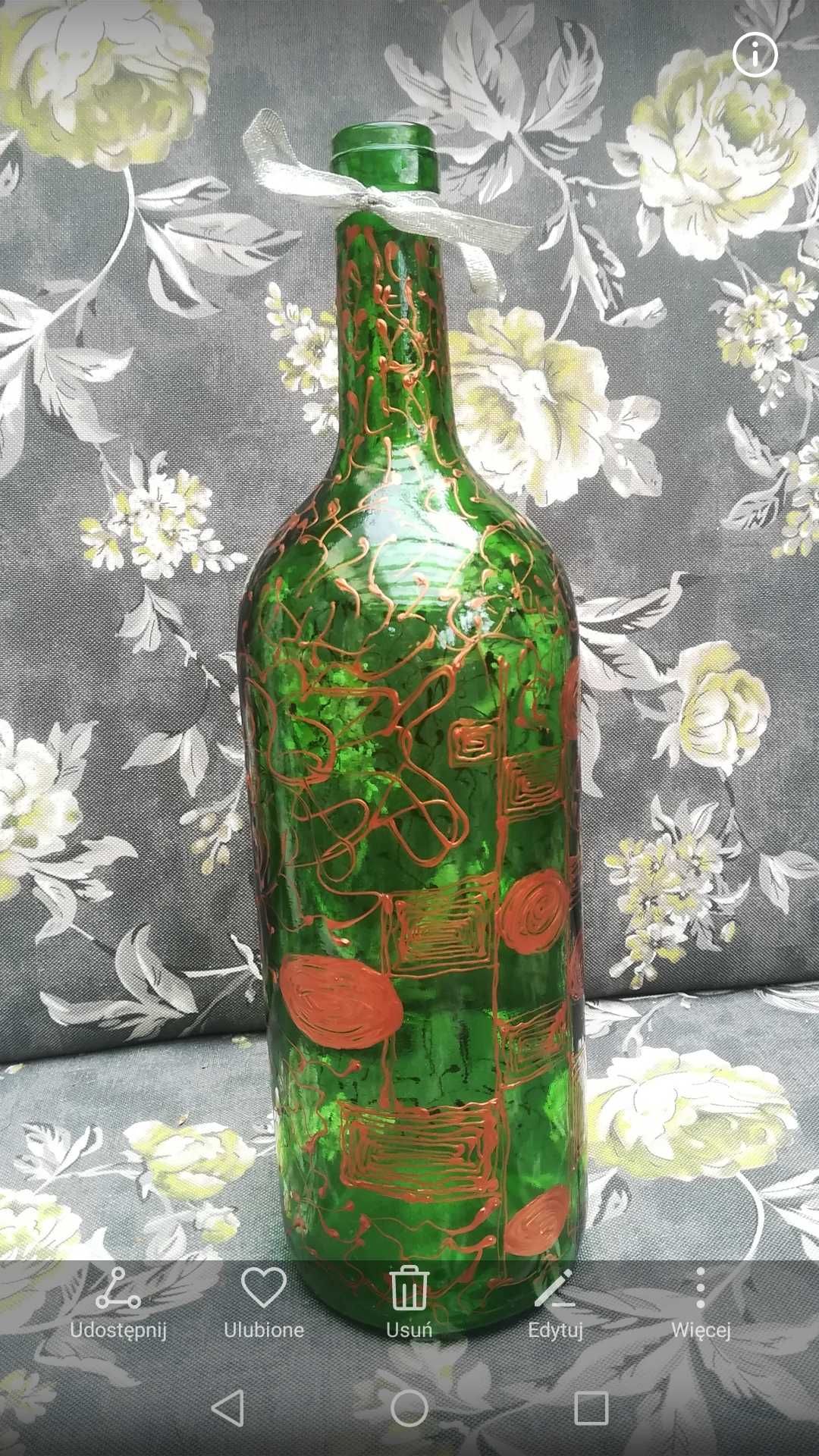 Ręcznie zdobiona butelka 1l ,wazon