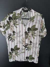 T-shirt z kołnierzem w roślinne wzory Reserved