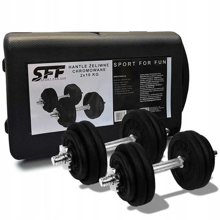 Hantle żeliwne 2x10kg Walizka zestaw regulowany 20kg gryf talerze