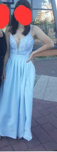 Błękitna suknia balowa studniówka, wesele