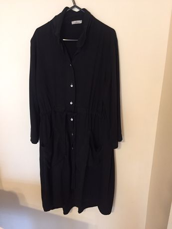 Czarna sukienka koszulowa z paskiem z guzikami wygodna rękaw 3/4 S baw