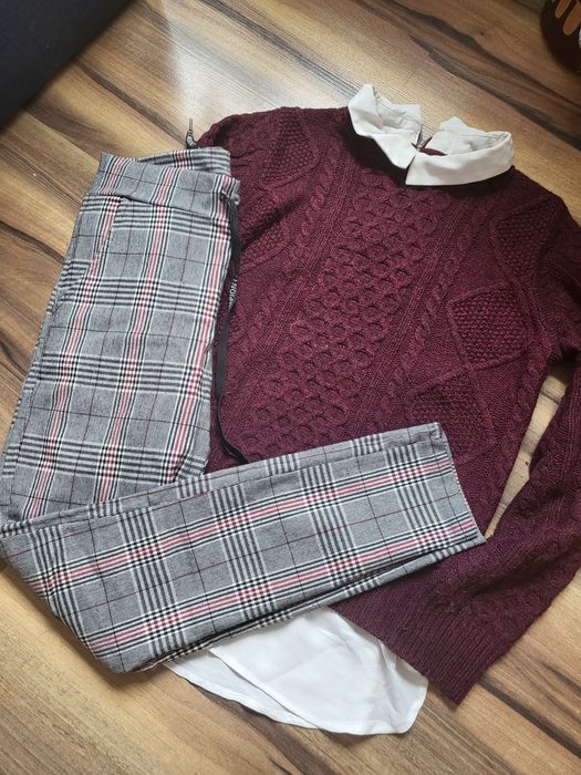 Zestaw sweter i spodnie w kratkę r. S/M