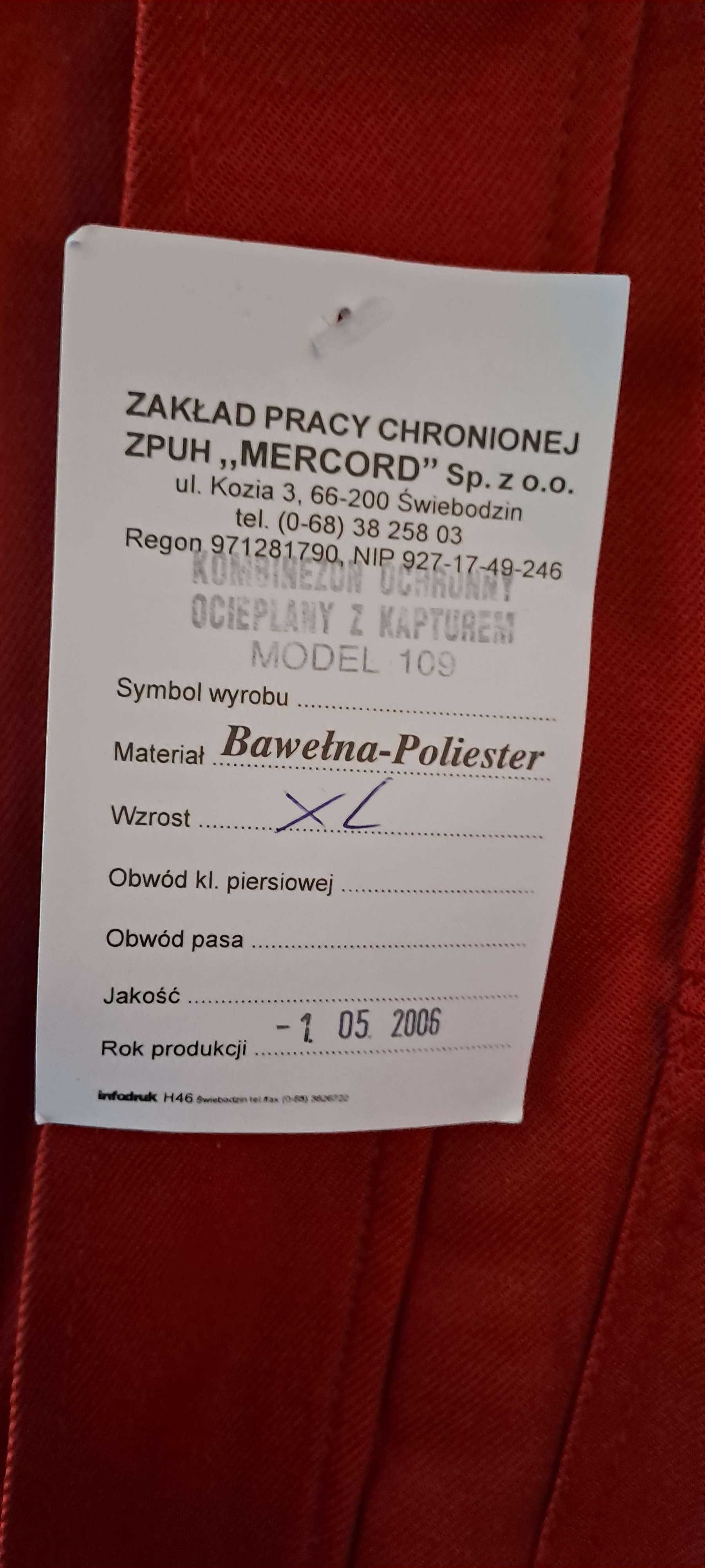 Nowy Kombinezon ochronny ocieplany z kapturem - XL