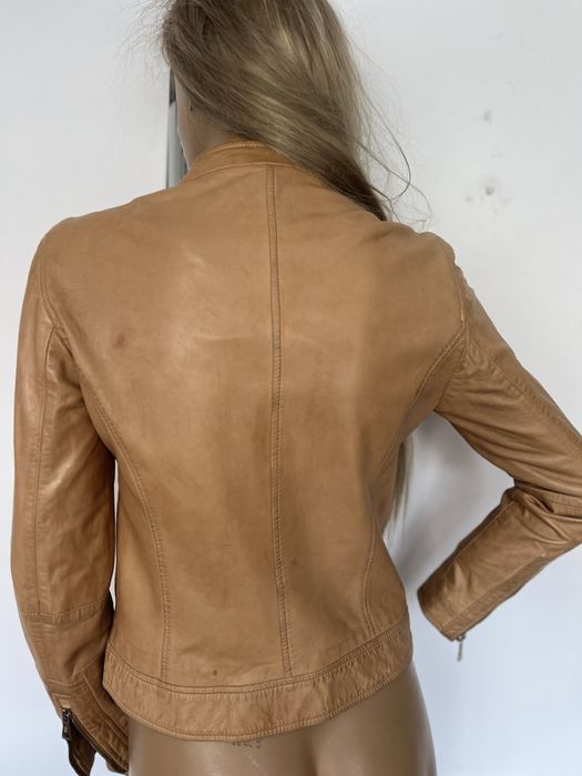 Massimo Dutti kurtka krótka skóra beżowa M