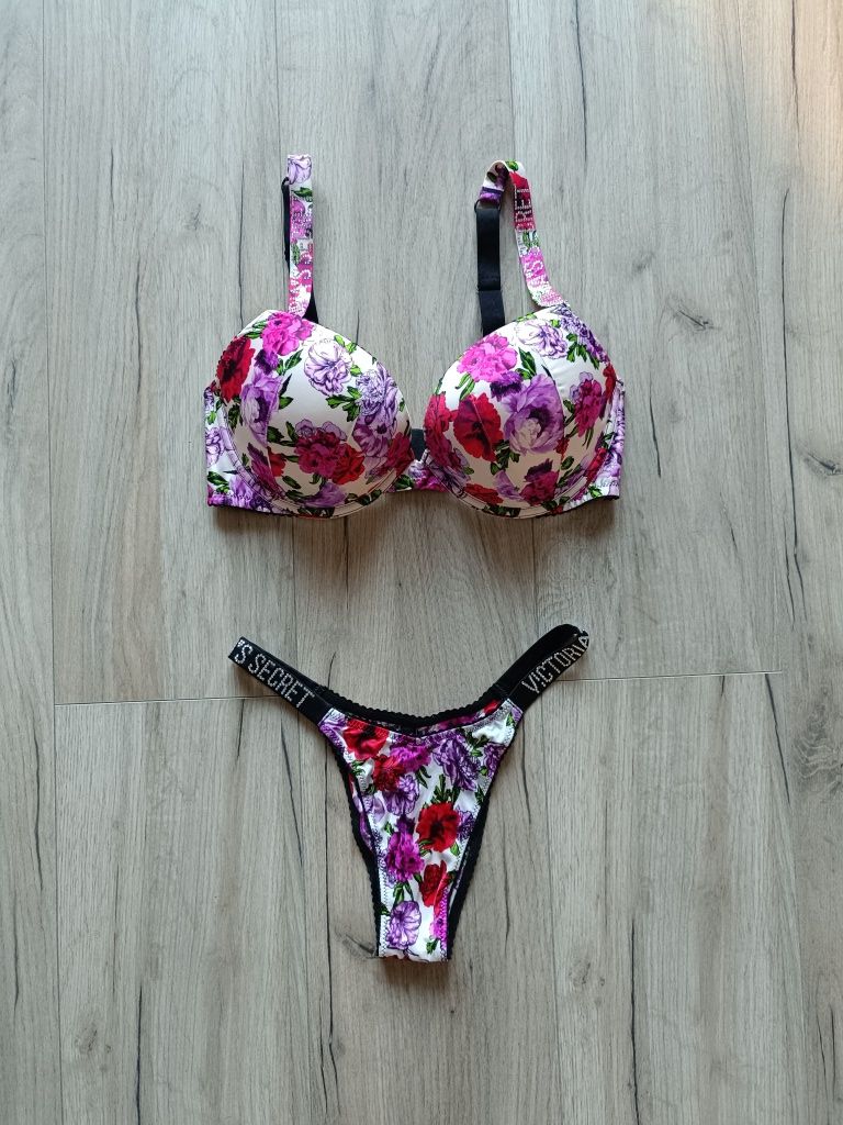 Bielizna komplet biustonosz push up brazilian Victoria's Secret 75D