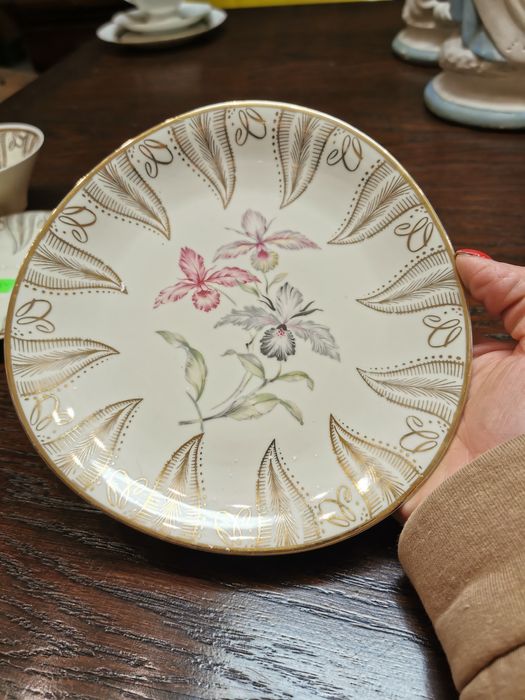 Stara porcelana Trio ecru złoto kwiat Bavaria