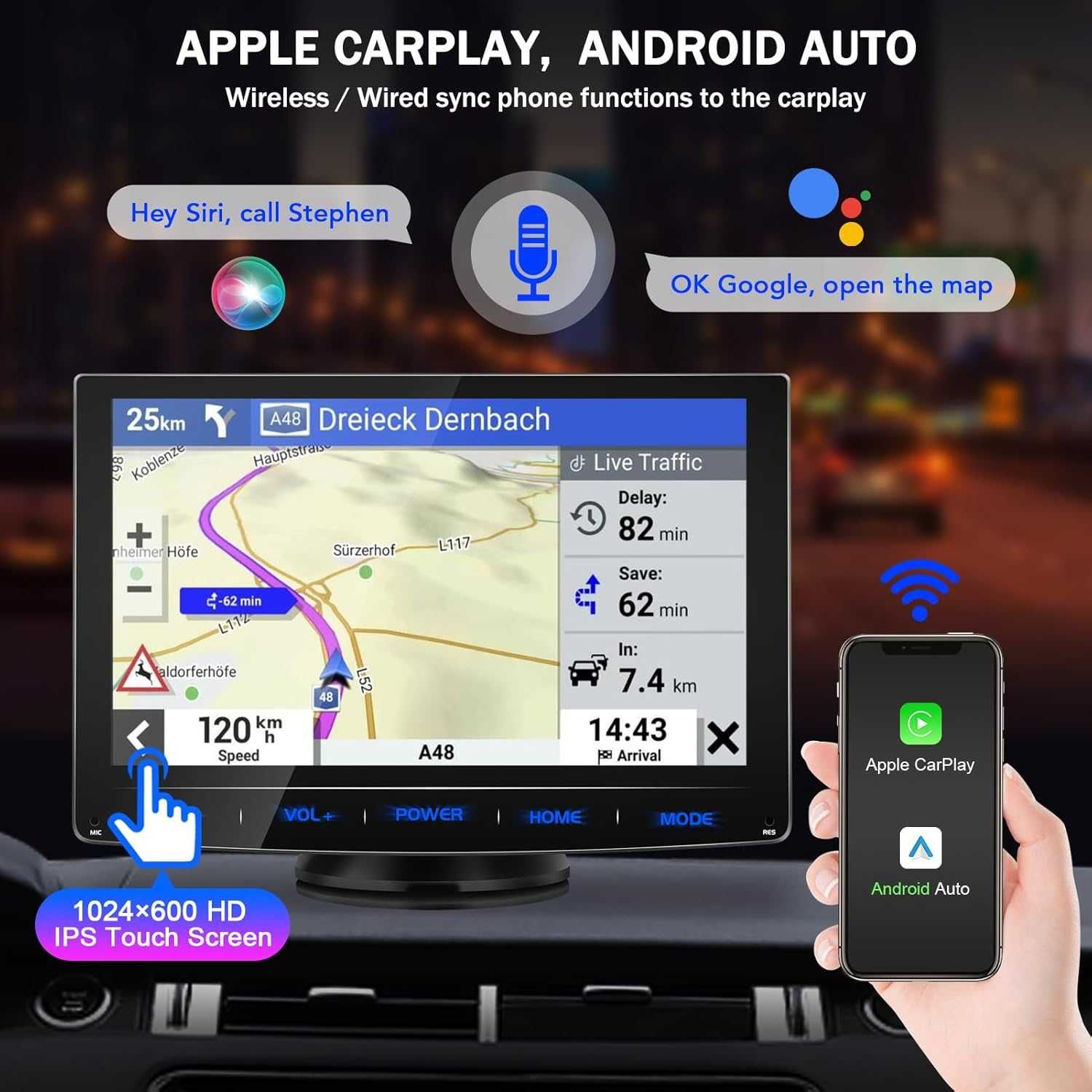 URLUVAX UR71C Bezprzewodowy Monitor ANDROID AUTO CARPLAY GPS Airplay