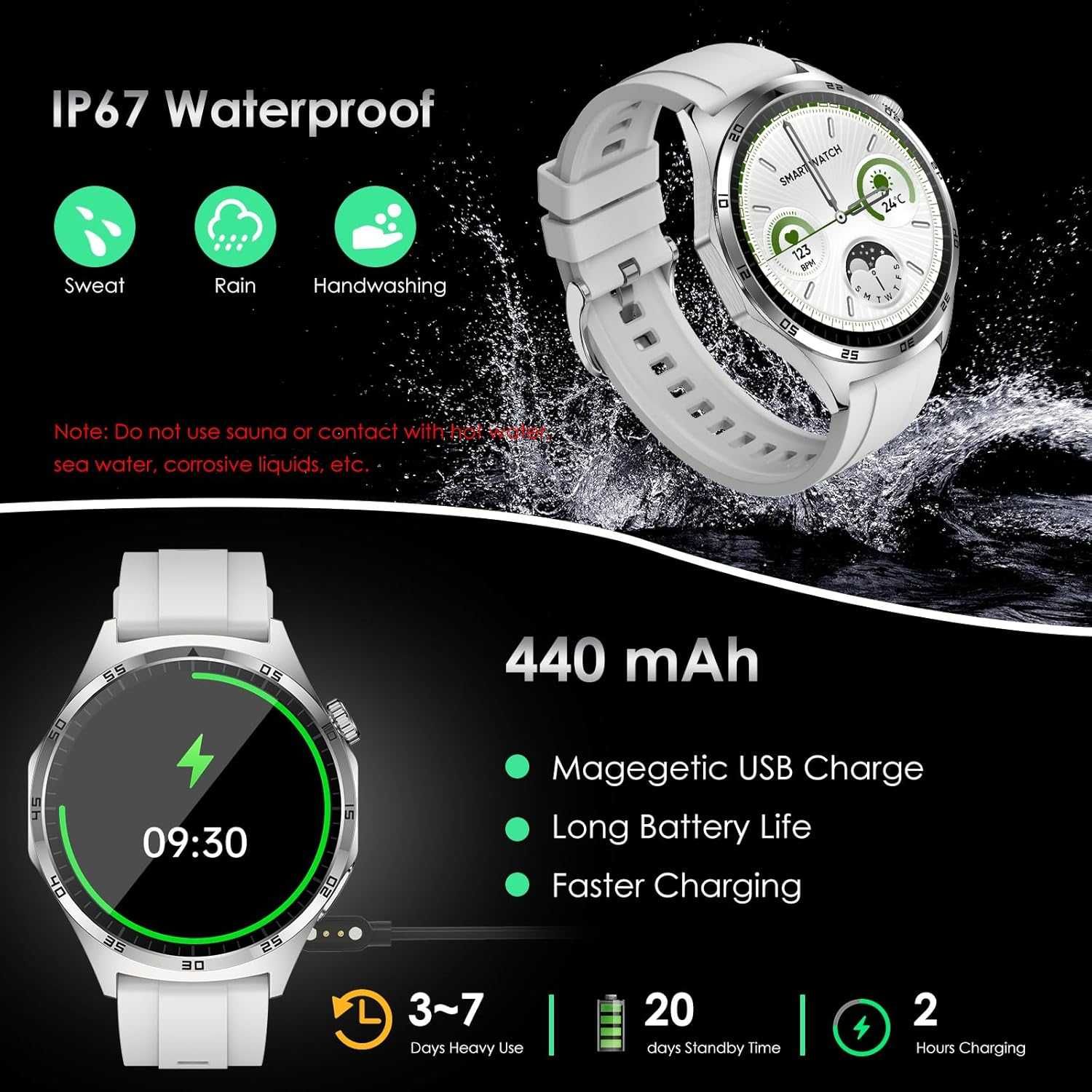 Smartwatch Zegarek Męski Pomiar Ciśnienia Krwi Tętna Poziomu Cukru