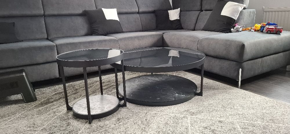 Dwa Stoliki kawowe antracyt imitacja marmur /czarny Szkło 48cm ,88cm
S