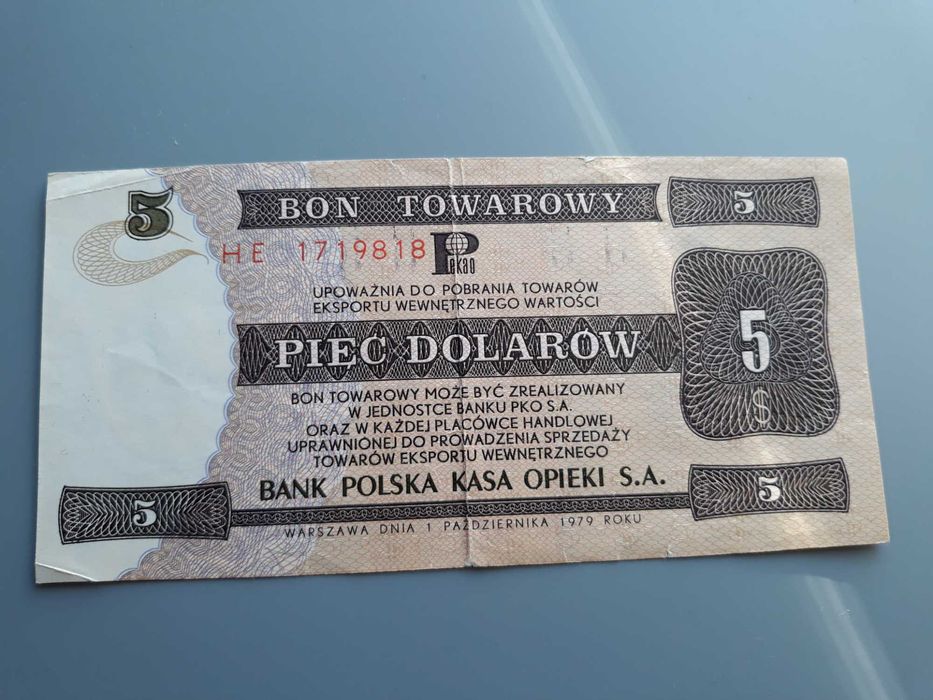 Pewex Bon Towarowy 5 dolarów 1979