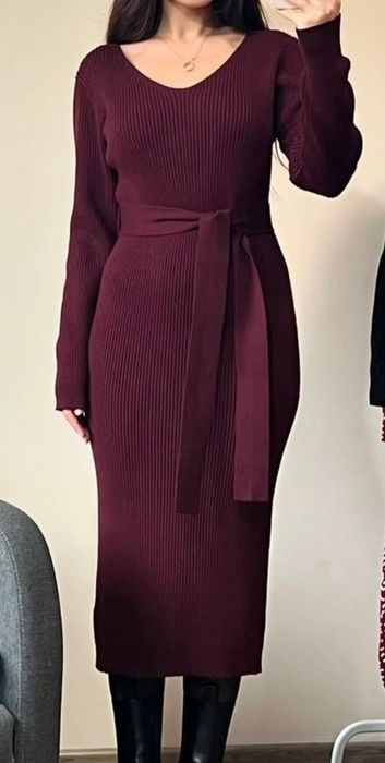 Сукня плаття в рубчик бордо бургунді next