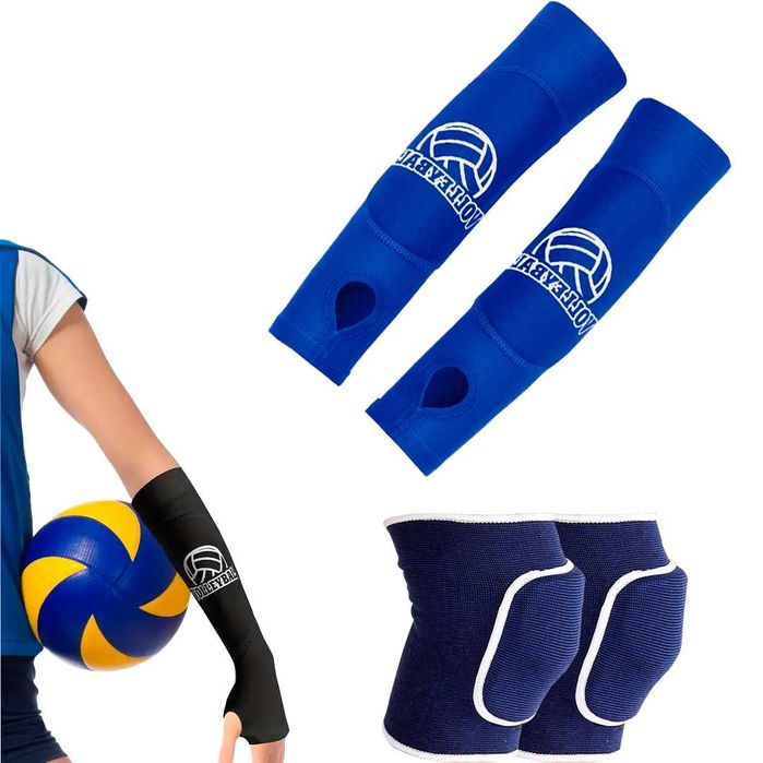 Нарукавники та наколінники для волейболу набір 2в1, чорні та сині