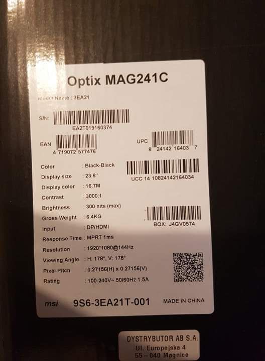 Monitor MSI Optix Uszkodzony