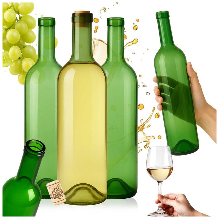 Zestaw 10 sztuk - butelka BORDEAUX 750 ml zielona na wino z korkiem