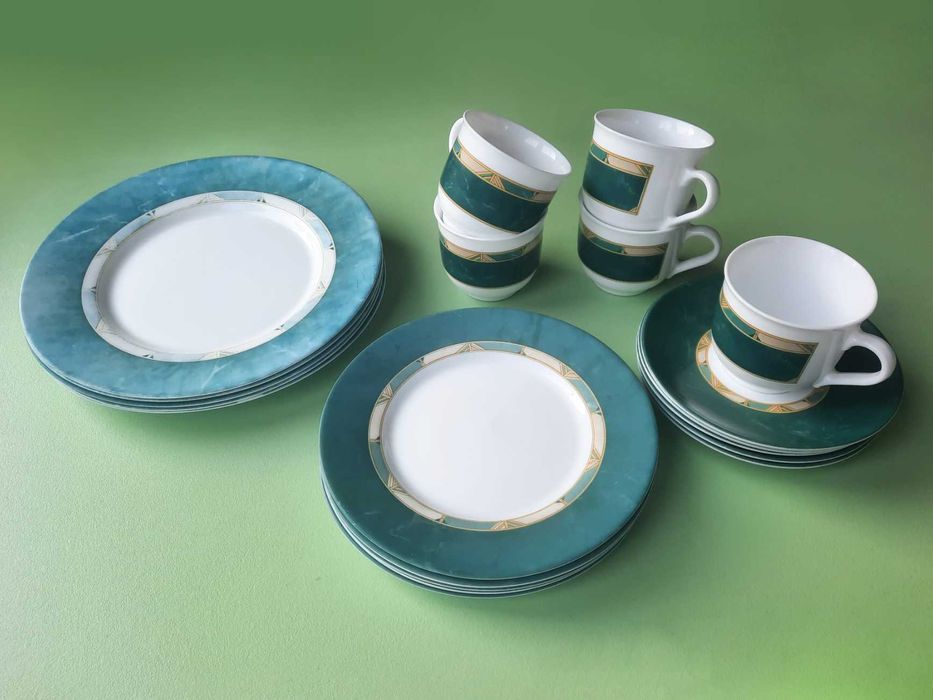 Elegancki zestaw komplet porcelany zielony – filiżanki talerze 20 szt.