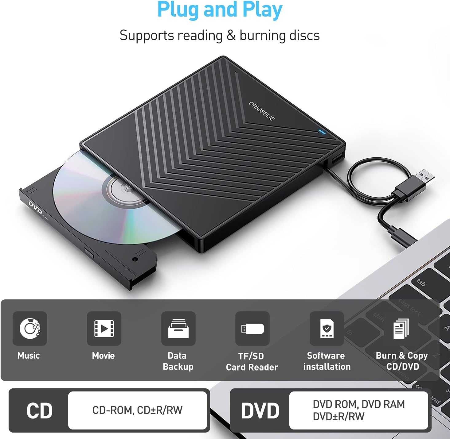 Zewnętrzna Nagrywarka CD DVD Origbelie