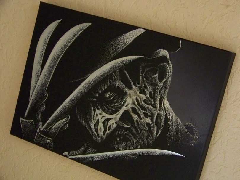 Freddy Krueger Obrazek ręcznie grawerowany Staloryt