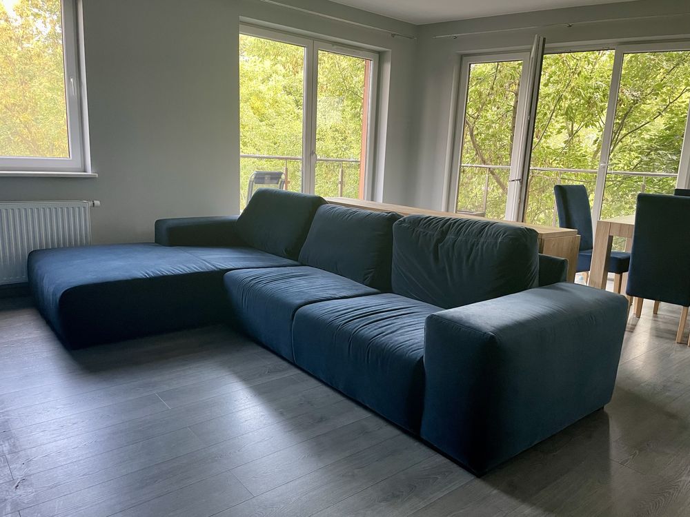 Narożnik L kanapa granatowa Almidecor kobaltowa duża stan idealny