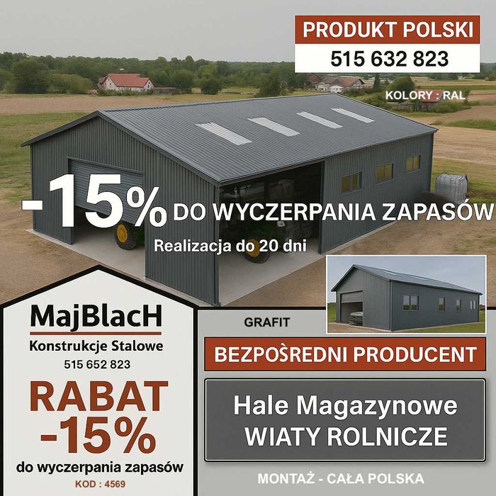 DWUKOLOROWY Garaż Blaszany Dwuspadowy – Hala - Magazyn  - Maj-Blach