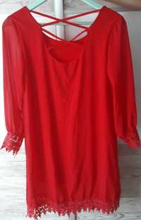 Czerwona krotka sukienka/tunika z koronką