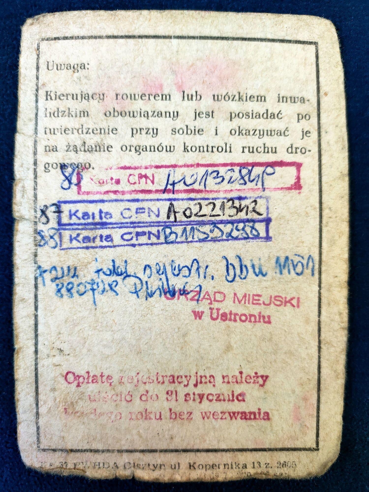 Romet Komar 1984 dowód rejestracyjny