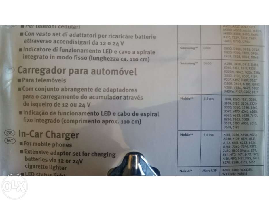 Carregador auto para telemóveis/tablets