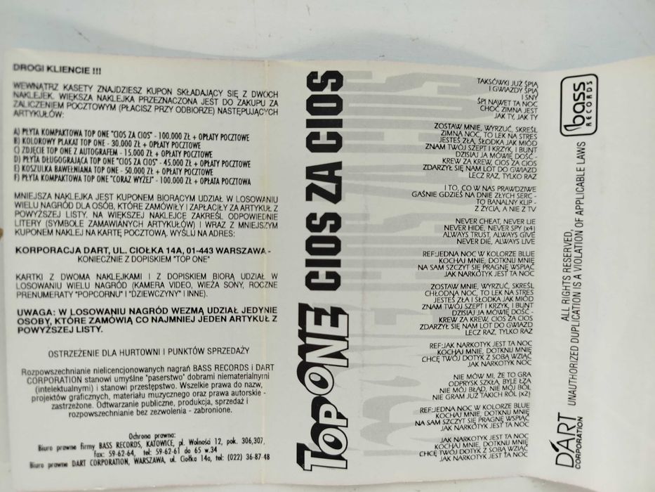 TOP ONE Cios za Ciosem Disco Polo kaseta