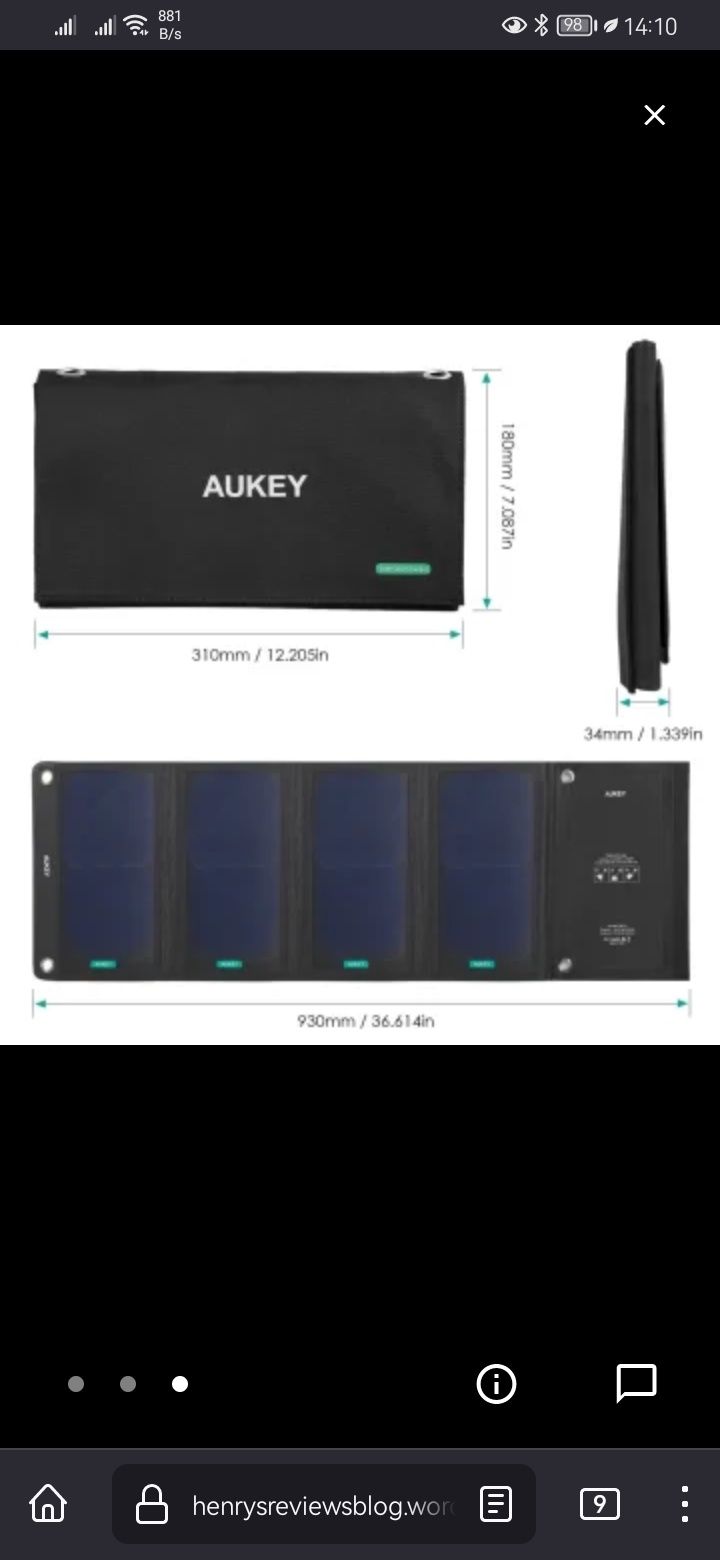 Aukey Солнечная панель 28ватт 2 юсб выхода camping portable solar char