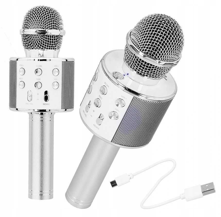 Mikrofon karaoke z głośnikiem Bluetooth 4.0 silver ** Video-Play