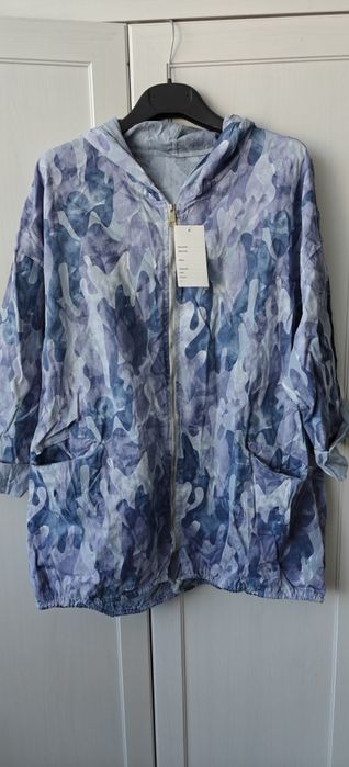 Niebieska kurtka parka przejściowa bawełniana oversize