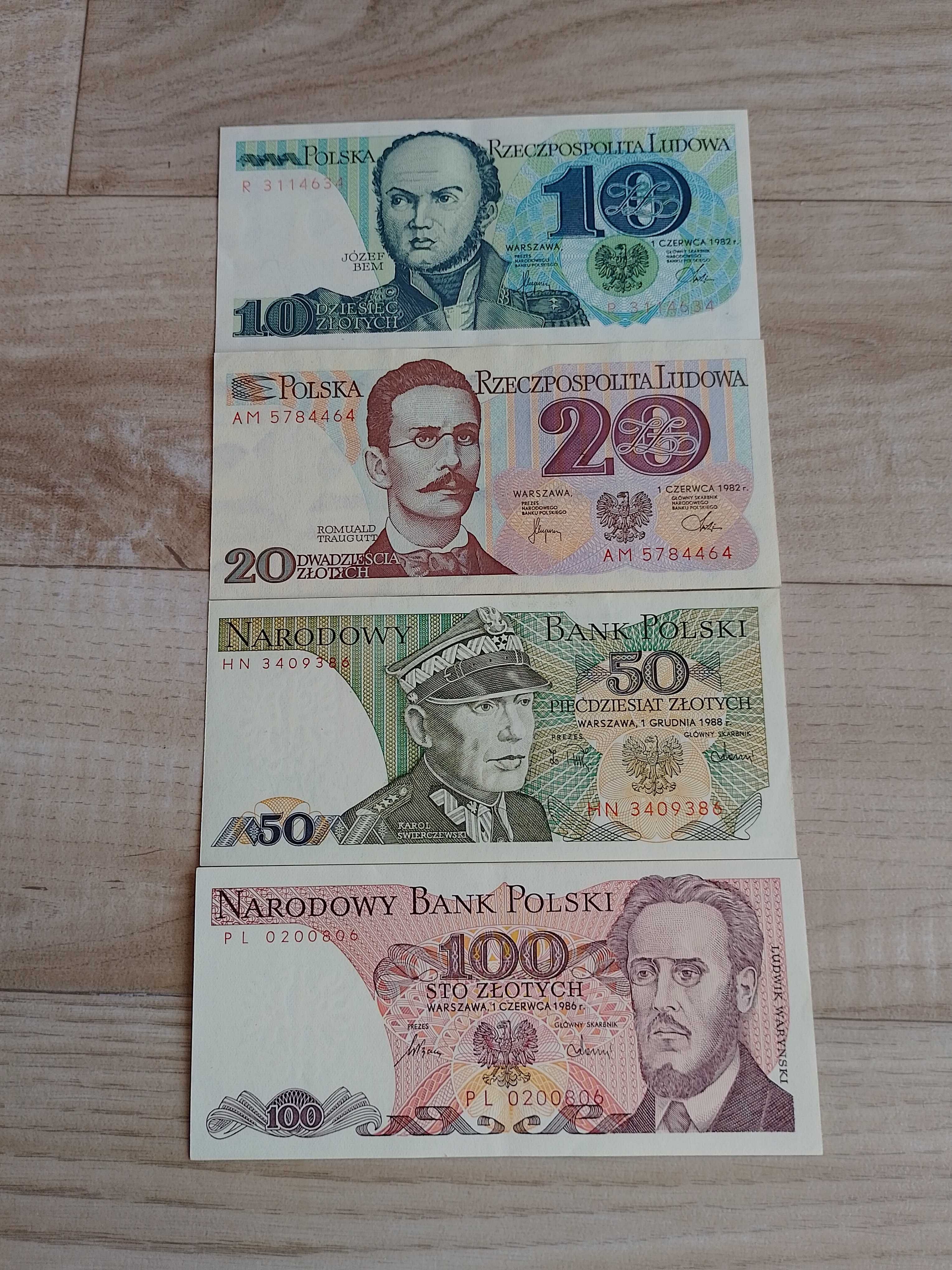 Zestaw banknotów PRL 10 zł - 100 zł UNC/UNC-. Piękne. Gratis.