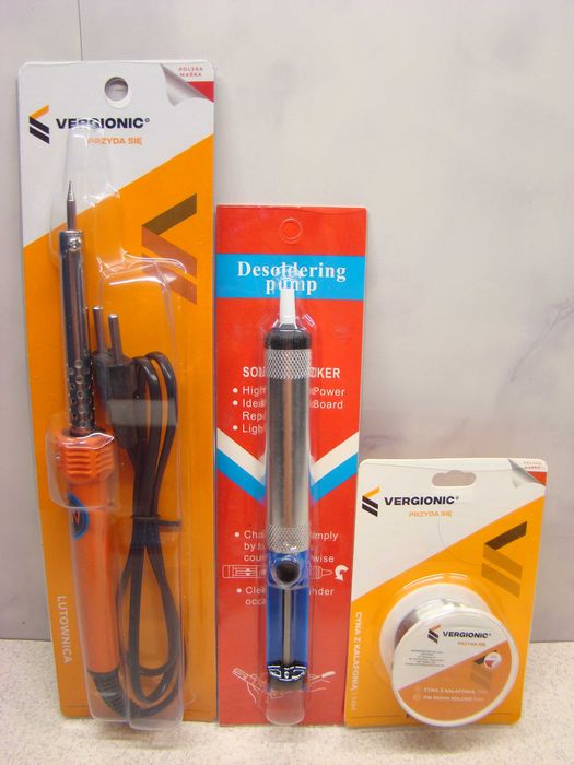 Kompletny zestaw do lutowania lutownica 30W cyna z kalafonią+ odsysacz